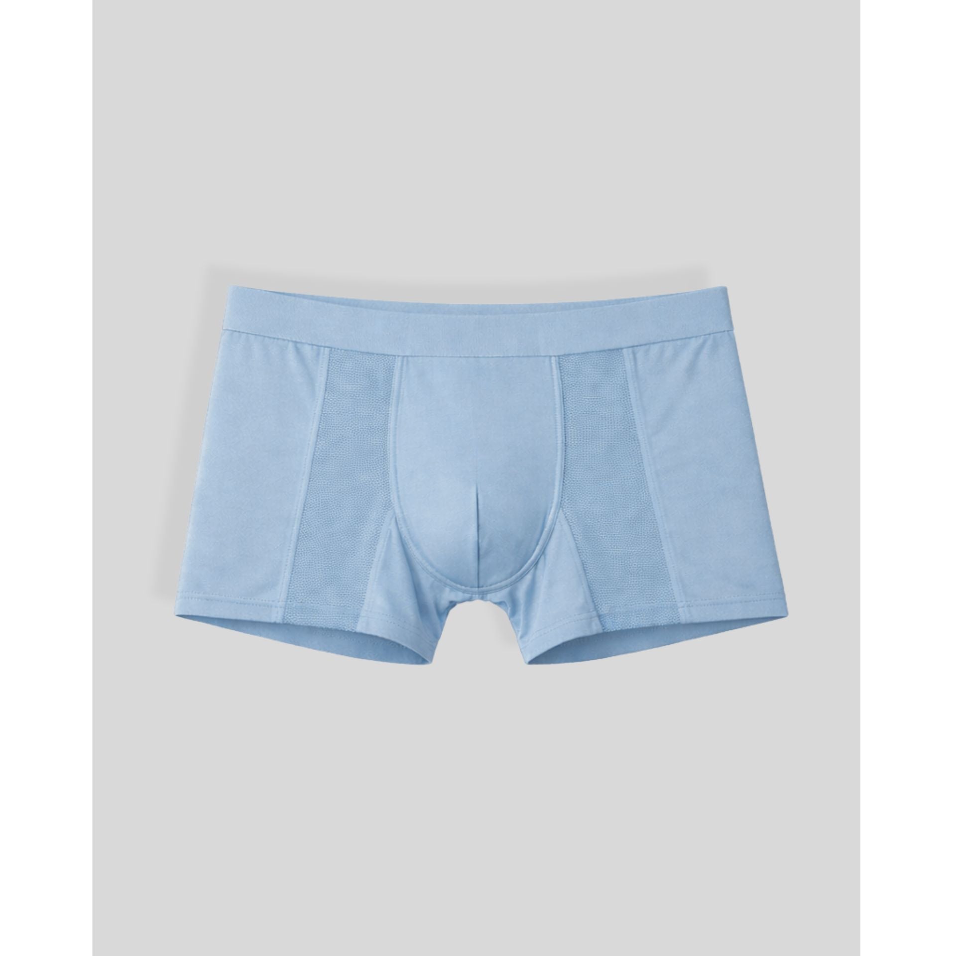 Light blue boxer briefs on a light gray background