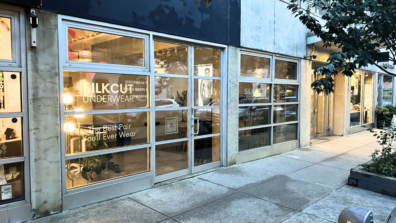 SilkCut Williamsburg Pop Up Storefront on North 3rd Street Brooklyn showing window display of premium mens underwear and signage The Best Pair Youll Ever Wear