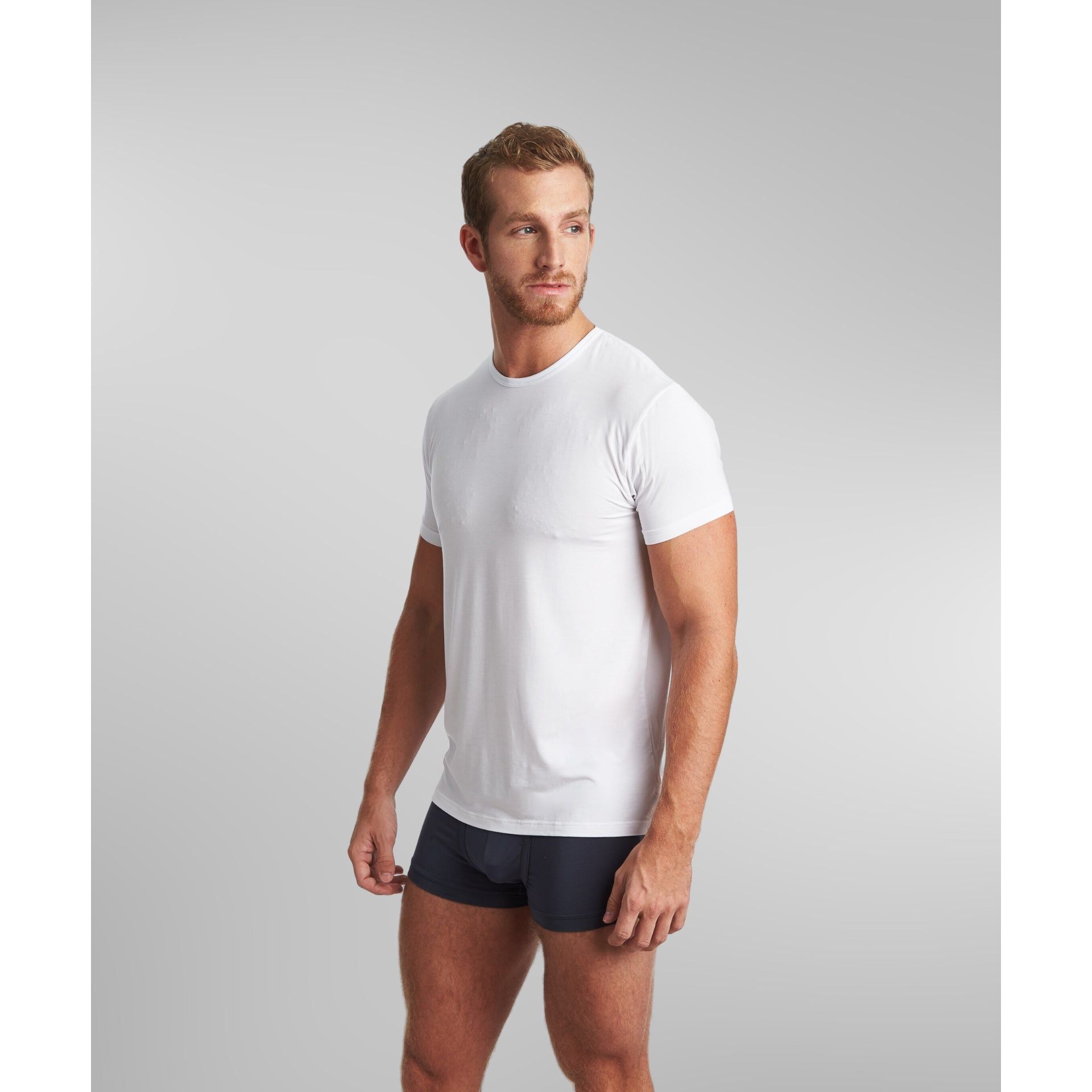 Lightweight Micro Modal men’s crew neck tee White side view everyday undershirt