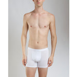 Model wearing SilkCut Micro Modal Air boxer briefs showing ergonomic pouch and smooth waistband