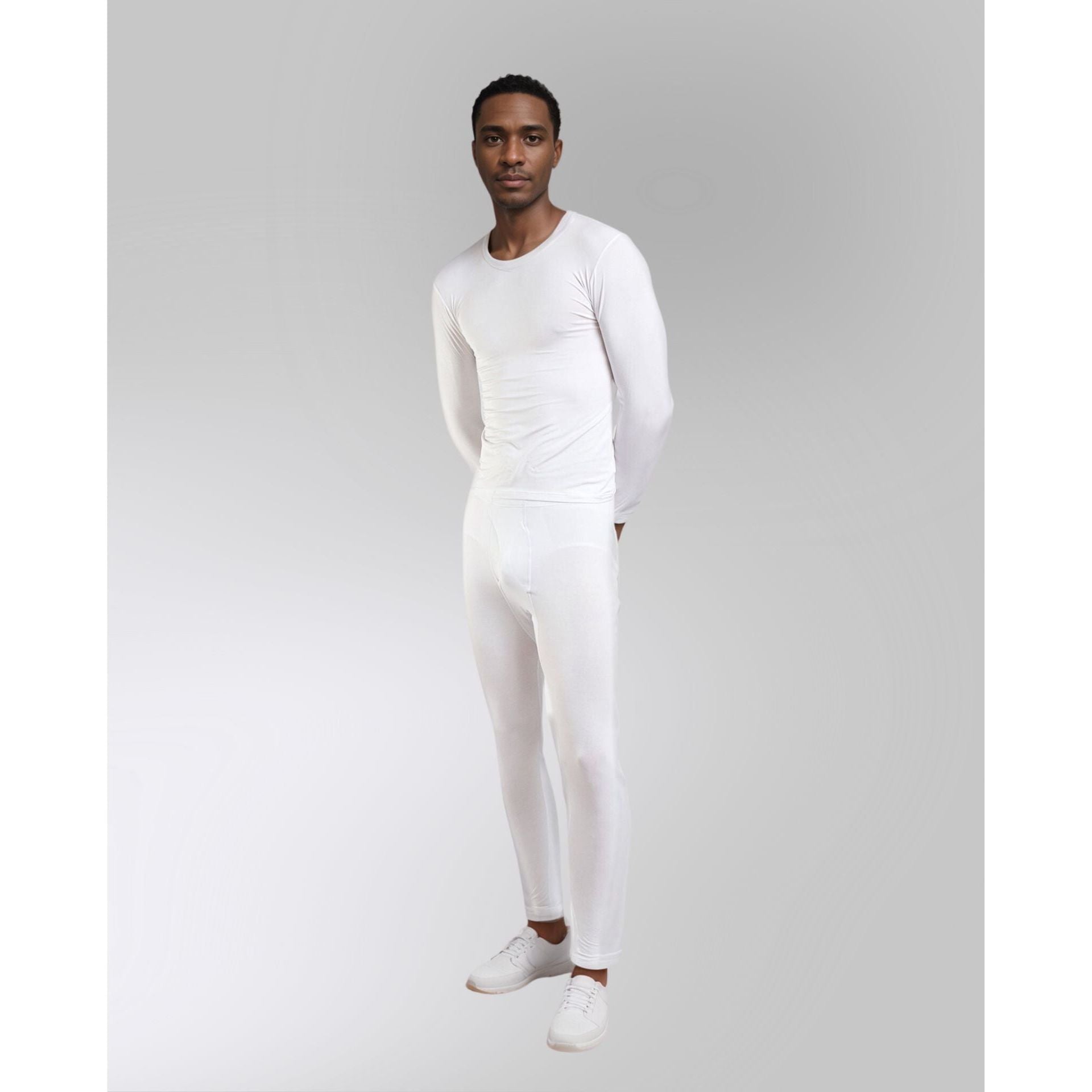 MENS MODAL THERMAL UNDERWEAR SET IN WHITE MICRO MODAL AIR