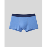 Blue boxer briefs with a dark blue waistband .   Soft comfortable and durable