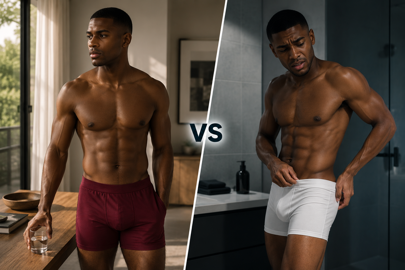 SilkCut vs Lululemon comparison image showing breathable SilkCut boxer briefs beside athletic performance underwear for long wear