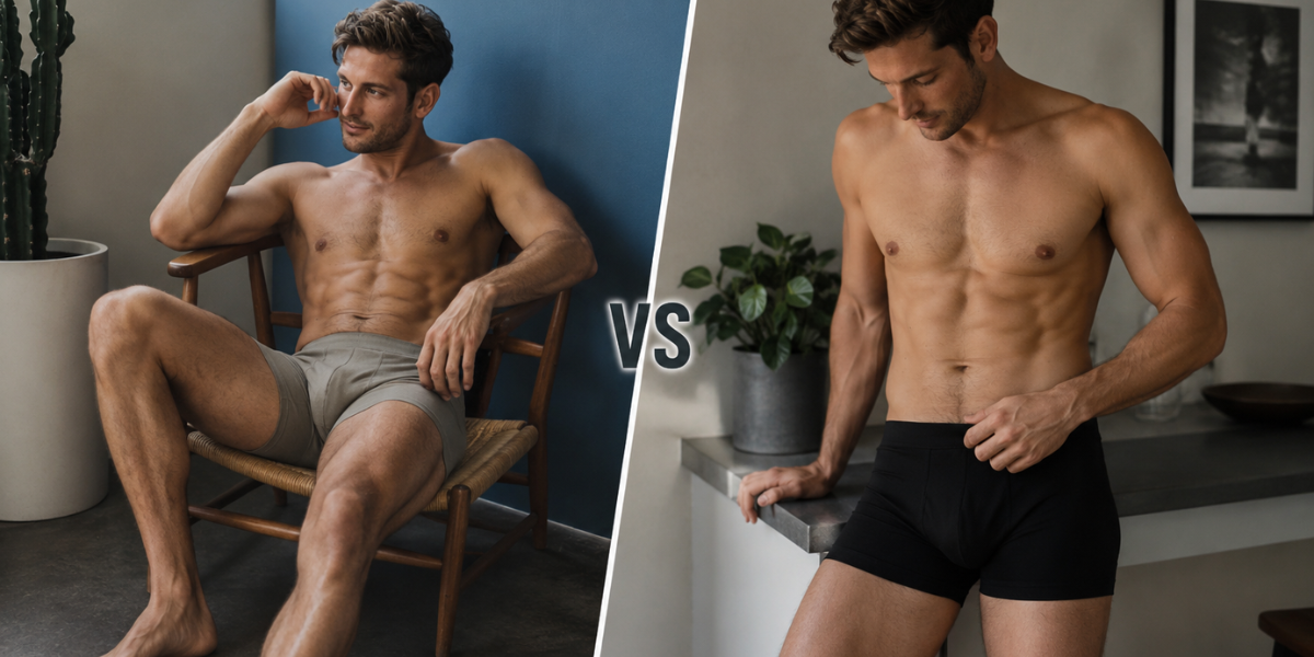 SilkCut vs Bamboo Cool comparison image showing Micro Modal Air underwear beside bamboo underwear for cooling comfort and breathability