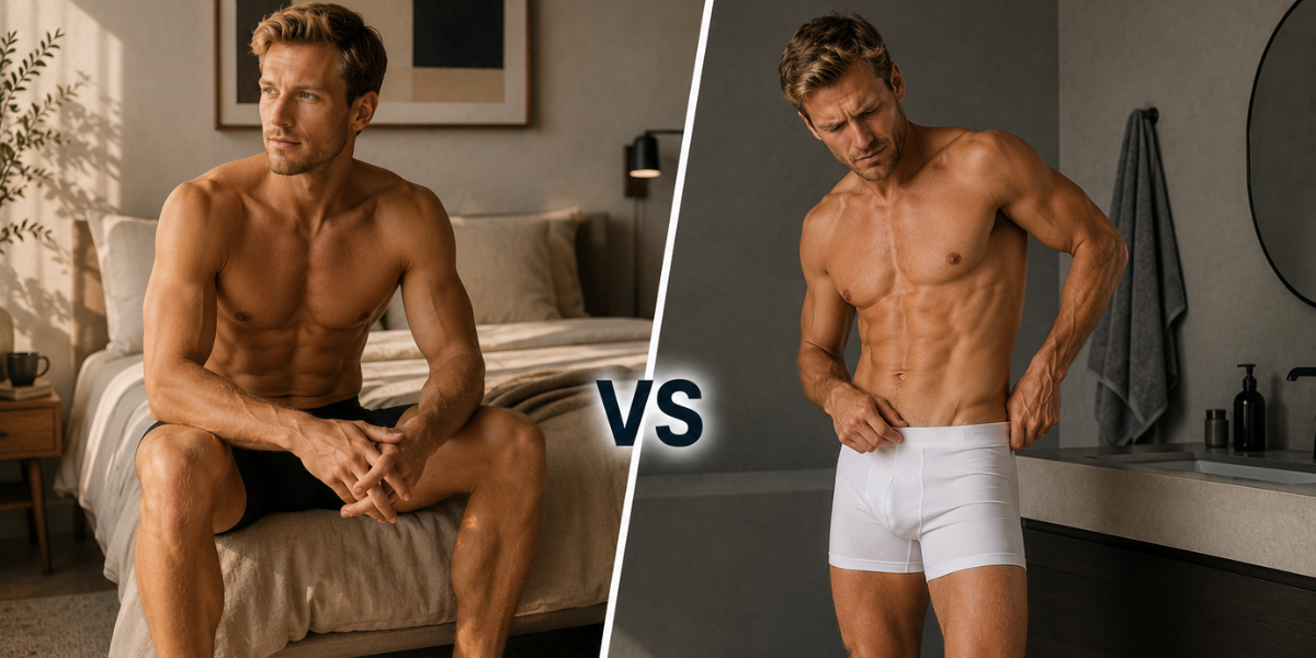 SilkCut vs Tommy John comparison image showing Micro Modal Air underwear for breathable comfort beside premium basics for everyday wear